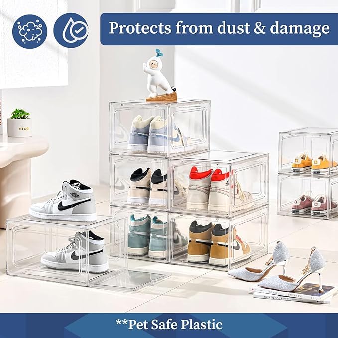 Kresal Clear Shoe Storage Organizer with Magnetic Door Stackable Boxes for Closet Foldable SpaceSaving Shoe Rack for Sneaker Boot Container Plastic Shoe Box 1 Pc White - Image 4