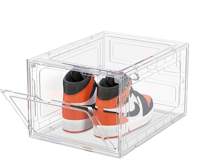 Kresal Clear Shoe Storage Organizer with Magnetic Door Stackable Boxes for Closet Foldable SpaceSaving Shoe Rack for Sneaker Boot Container Plastic Shoe Box 1 Pc White - Image 1
