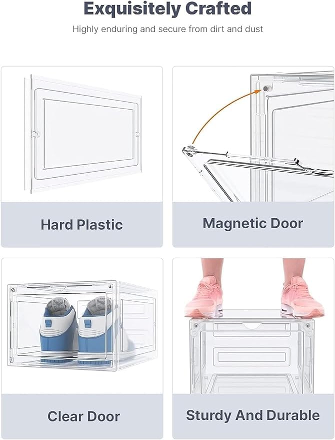 Kresal Clear Shoe Storage Organizer with Magnetic Door Stackable Boxes for Closet Foldable SpaceSaving Shoe Rack for Sneaker Boot Container Plastic Shoe Box 1 Pc White - Image 3