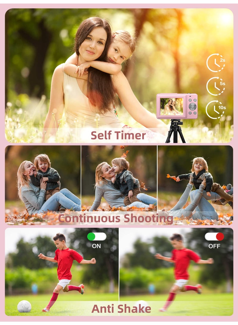 Generic Digital Camera FHD 1080P Camera 44MP Point And Shoot Digital Cameras With 32GB SD Card 16X Zoom Two Batteries For Kids Pink  - Image 3