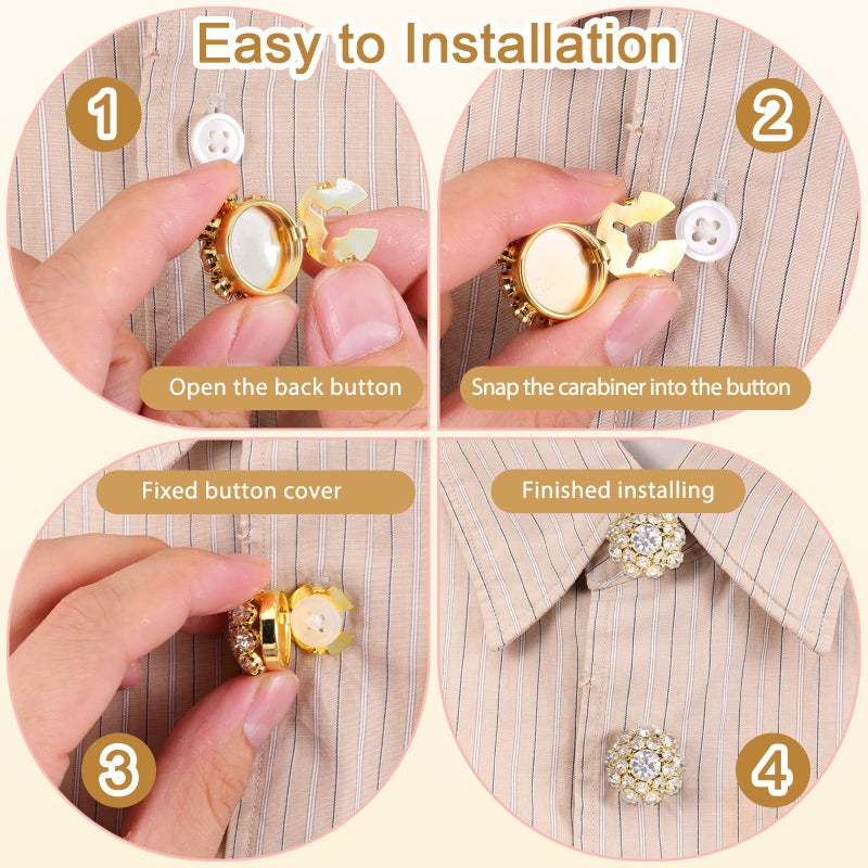 Aysatogc 6PCS Button Covers Rhinestone Detachable Button Covers for Women Blouses Crystal Decorative Clips Buttons Jewelry for Jeans Sewing DIY Craft Women Men(Gold) - Image 5