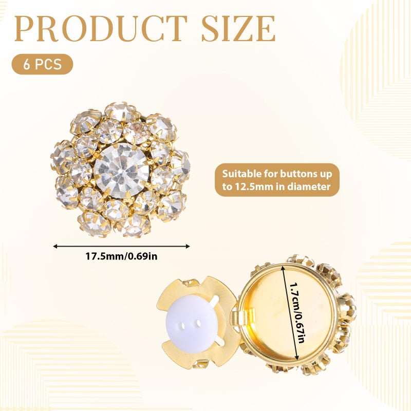 Aysatogc 6PCS Button Covers Rhinestone Detachable Button Covers for Women Blouses Crystal Decorative Clips Buttons Jewelry for Jeans Sewing DIY Craft Women Men(Gold) - Image 2