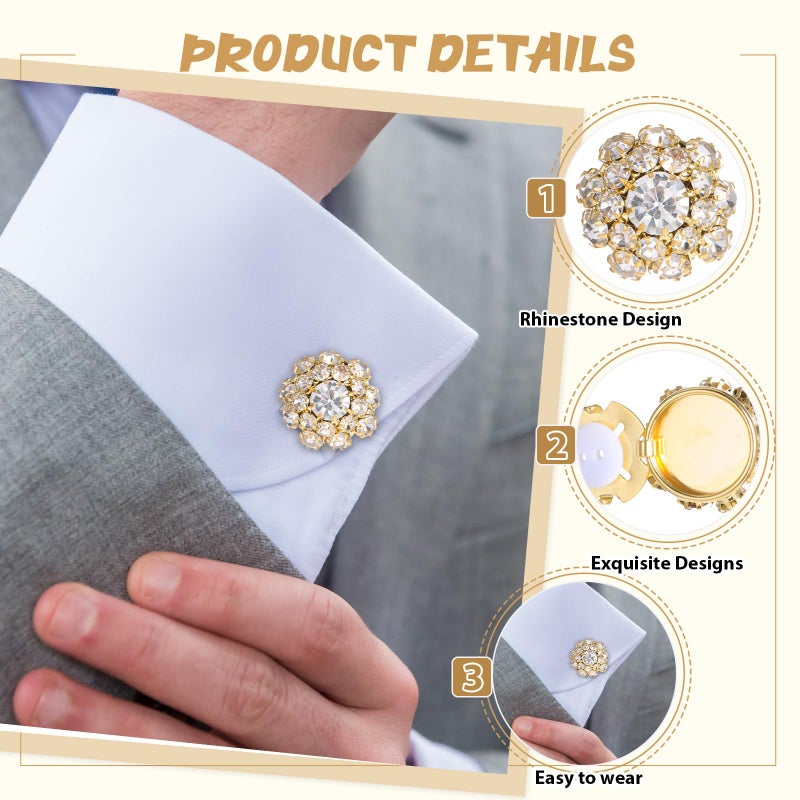 Aysatogc 6PCS Button Covers Rhinestone Detachable Button Covers for Women Blouses Crystal Decorative Clips Buttons Jewelry for Jeans Sewing DIY Craft Women Men(Gold) - Image 3