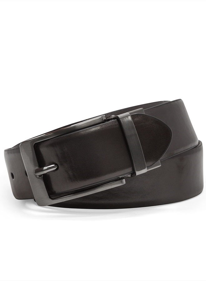 STEVE MADDEN حزام جلدي للرجال للارتداء اليومي، أسود/بني (مصقول)، 42  - Image 2