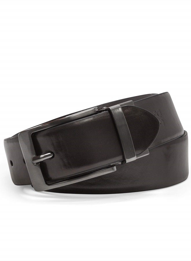 STEVE MADDEN حزام جلدي للرجال للارتداء اليومي، أسود/بني (مصقول)، 42  - Image 3