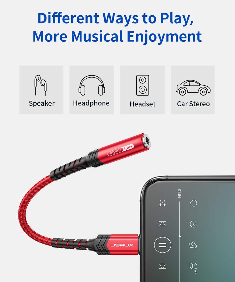 JSAUX Headphone Adapter for iPhone Lightning to 3.5mm Adapter [Apple MFi Certified] Compatible with iPhone 14 Pro Max/14 Plus/13 12 11 Pro Max/SE/XS-Red - Image 3
