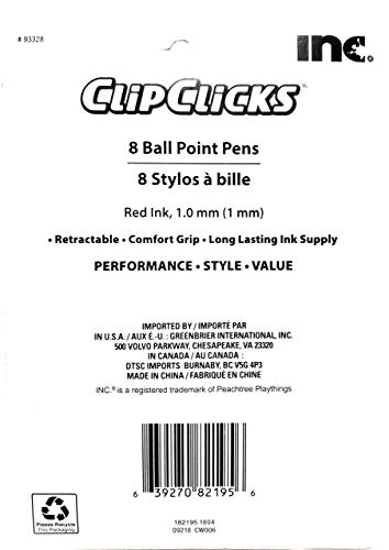I-N-C INC Retractable Ball Point Pens, 1.0 mm, Red Ink, 8-pack - Image 2