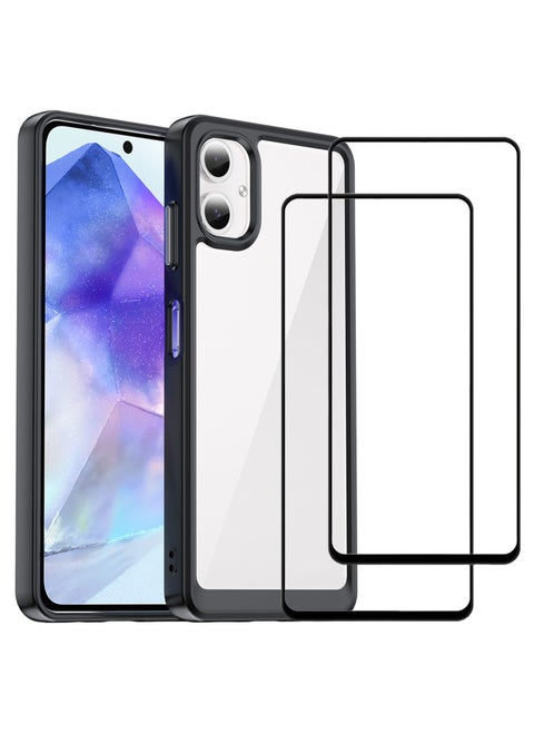 [1+2 Sets] For Samsung Galaxy A06 Case & Screen Protector Transparent Frame Protective Cover with 2 Tempered Glass Screen Protector