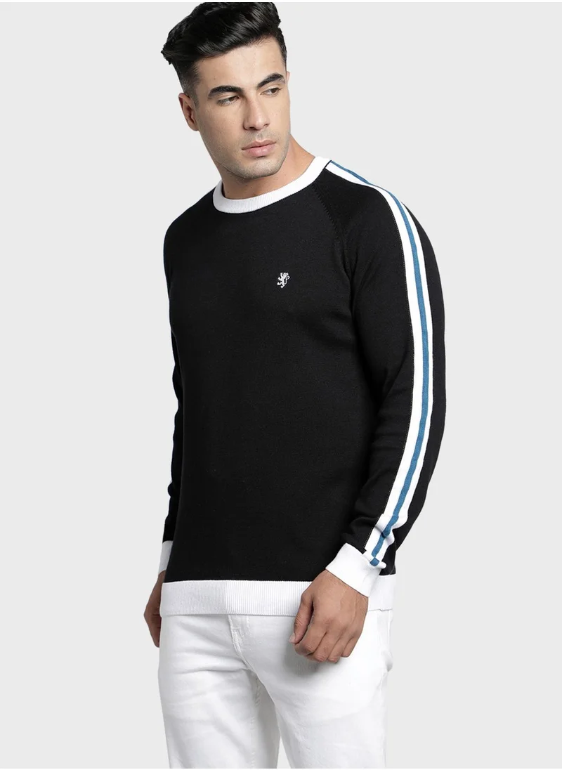 Red Tape Stripe Sleeve Knitted Sweater