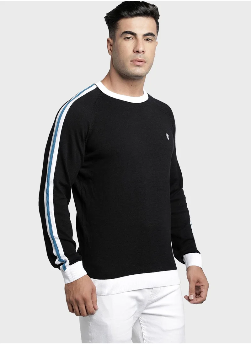 Red Tape Stripe Sleeve Knitted Sweater