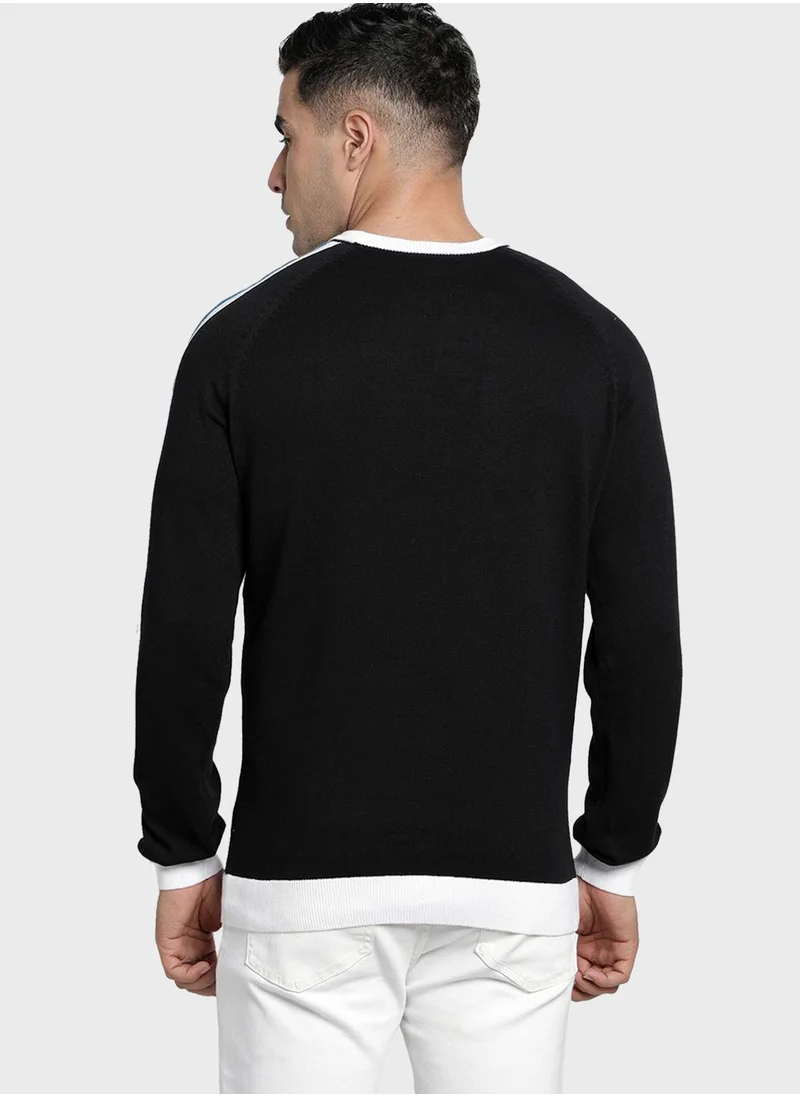 Red Tape Stripe Sleeve Knitted Sweater