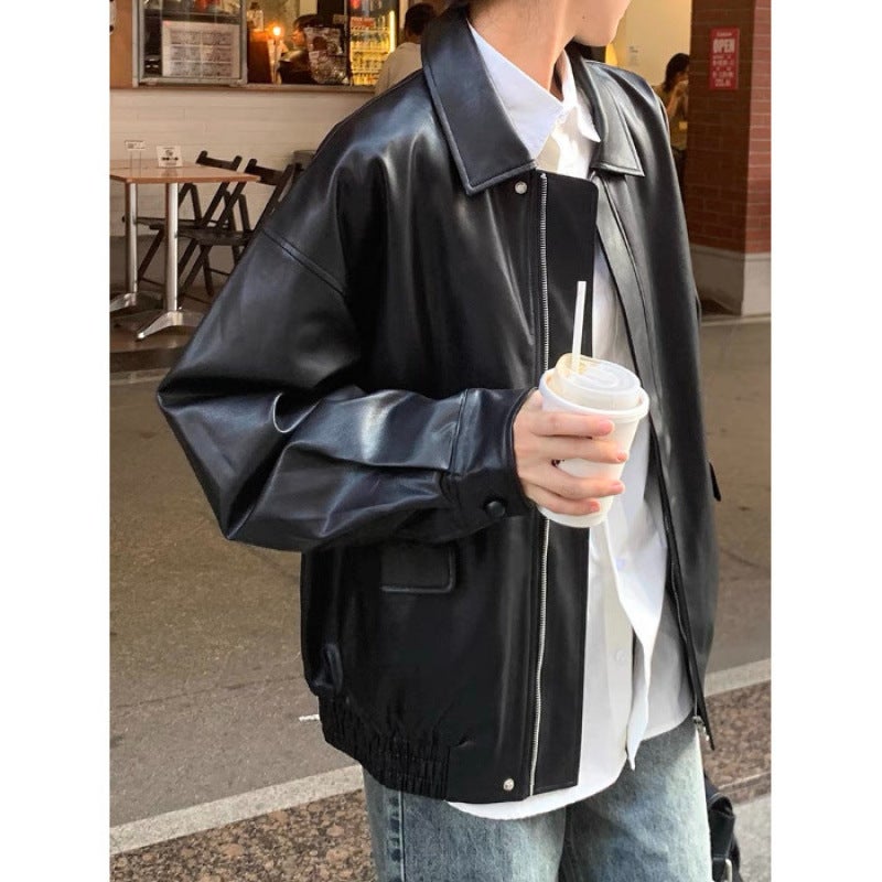 Vintage Brown Leather Womens Short 2024 Spring and Autumn Korean Style Loose Leather Jacket Handsome Motorcycle Jacket Brown  - Image 2