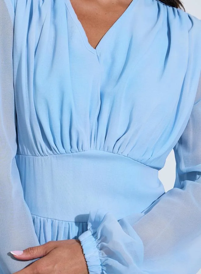 Styli  Women Blue Tie-Dye Balloon Sleeve Maxi Dress for Women | Best Price UAE