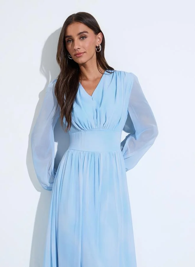Styli  Women Blue Tie-Dye Balloon Sleeve Maxi Dress for Women | Best Price UAE