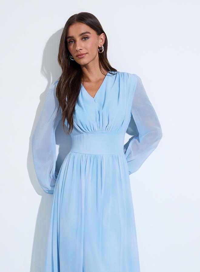Styli Women Blue Tie-Dye Balloon Sleeve Maxi Dress - Image 2