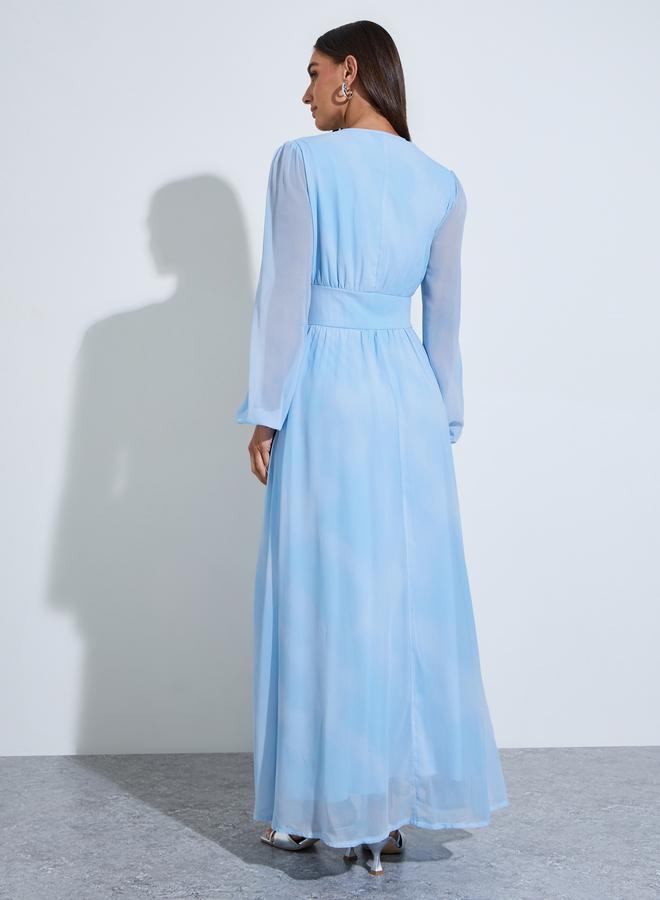 Styli Women Blue Tie-Dye Balloon Sleeve Maxi Dress - Image 3