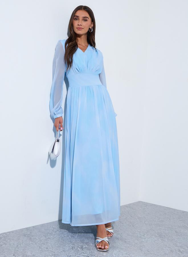 Styli Women Blue Tie-Dye Balloon Sleeve Maxi Dress - Image 1
