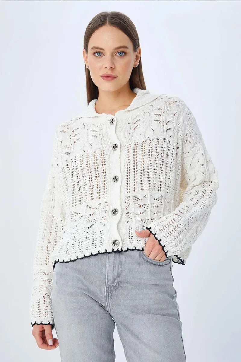 Mixray Mixray Textured Knitwear Cardigan with Button Closure