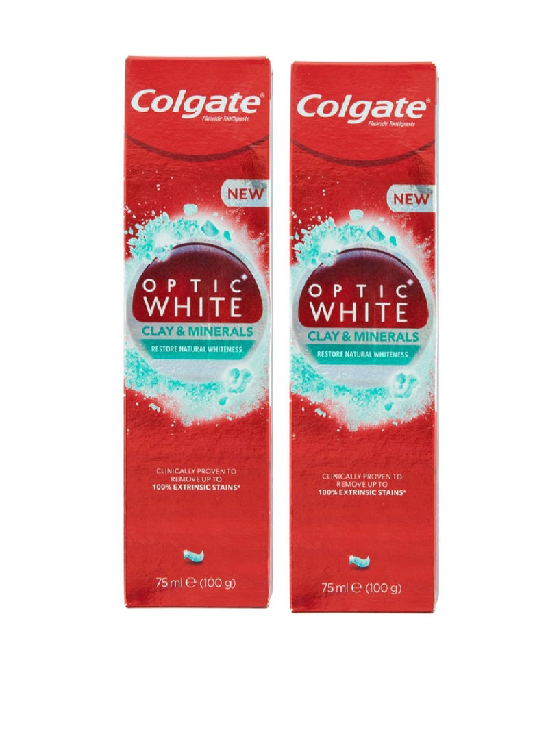 كولجيت مجموعة من قطعتين معجون الاسنان اوبتيك وايت كلاي اند منيرالز يزيل البقع ويعيد لاسنانك بياضها الطبيعي بالنعناع 75X2 مل - Image 1