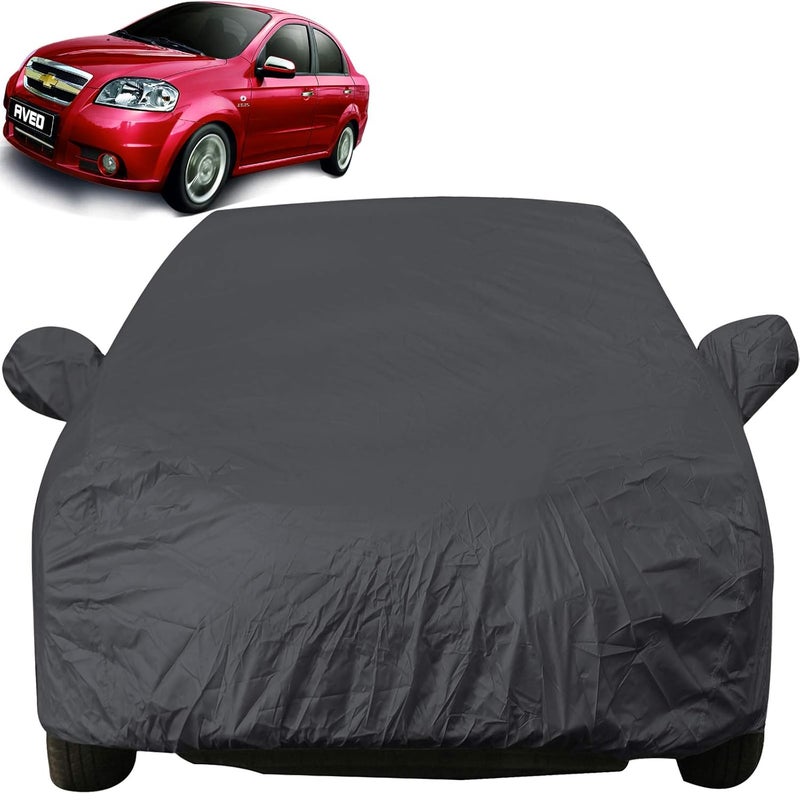 Autofact Car Body Cover with Mirror Pockets Compatible for Chevrolet Aveo UVA (Triple Stitched, Bottom Fully Elastic, Black Color) - Image 1