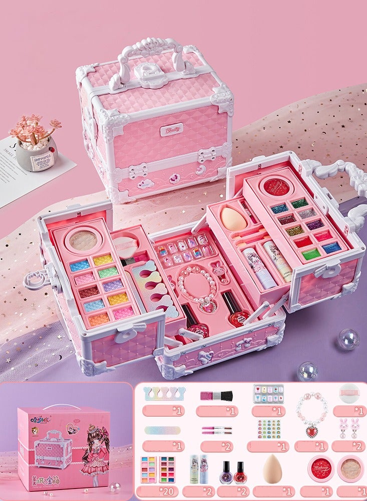 Children's Makeup Girl Cosmetics Play House Portable Princess Gift Jewelry Dressing Toys Suit- Modern Multifunctional Beauty Box - Image 1