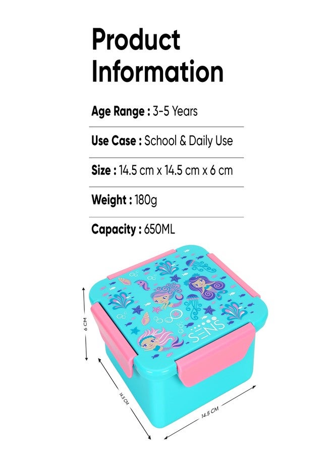 SENS YumBuddy Snackbox for Kids with Food Grade Material, Leak Proof, Air Tight, BPA Free, School,Picnic & Outdoor- Mermaid - Image 5