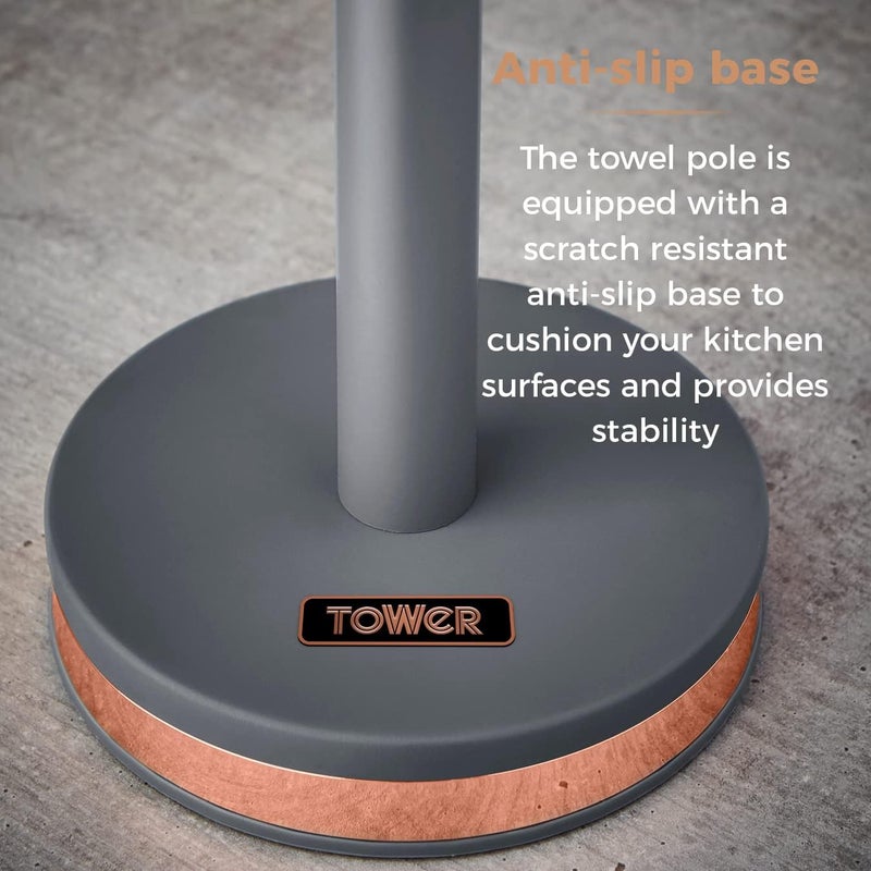 Tower T826133GRY Cavaletto Towel Pole Kitchen Roll Holder with Soft Underliner, Grey and Rose Gold - Image 3