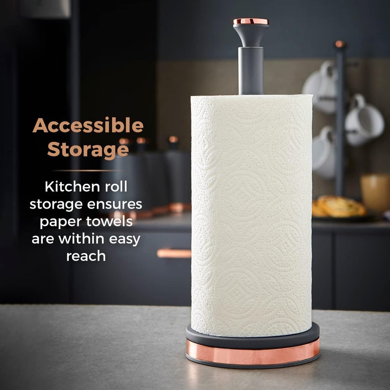 Tower T826133GRY Cavaletto Towel Pole Kitchen Roll Holder with Soft Underliner, Grey and Rose Gold - Image 2