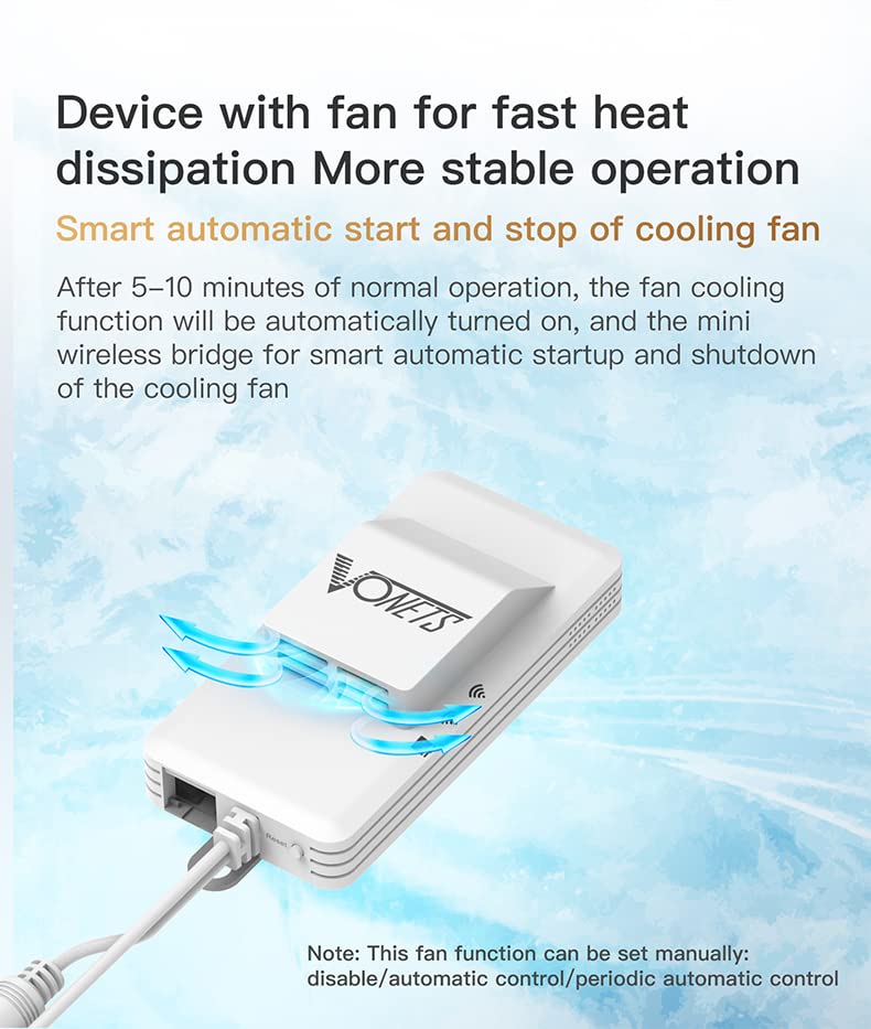 Vonets WiFi Extender Release AC1200 2.4GHz/5GHz Dual Band WiFi Bridge/WiFi to Ethernet/Broader Coverage Than Ever with 1 RJ45 (10/100Mbps) USB/DC Powered for DVR/IP Camera/WiFi Repeater with Fan - Image 4