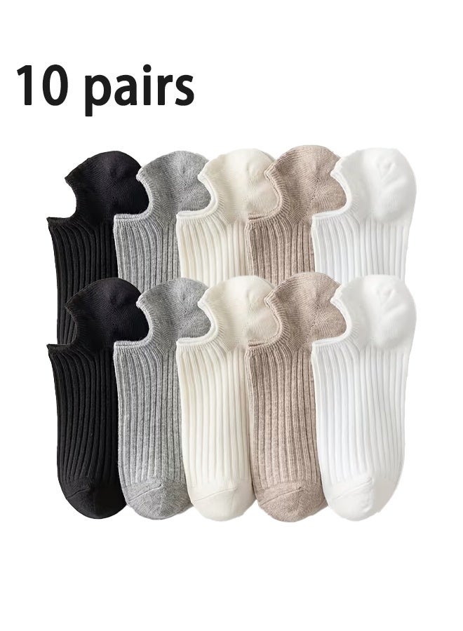 Zeemey 10 pairs set, multi-colored striped invisible boat socks, breathable short socks, versatile for everyday wear, prevents slipping - Image 1