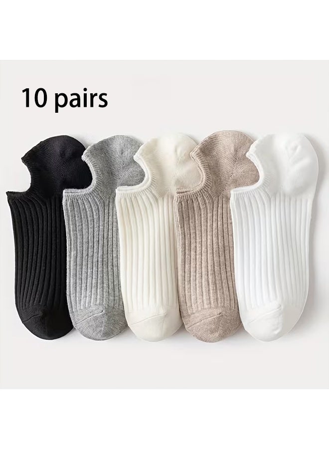 Zeemey 10 pairs set, multi-colored striped invisible boat socks, breathable short socks, versatile for everyday wear, prevents slipping - Image 2