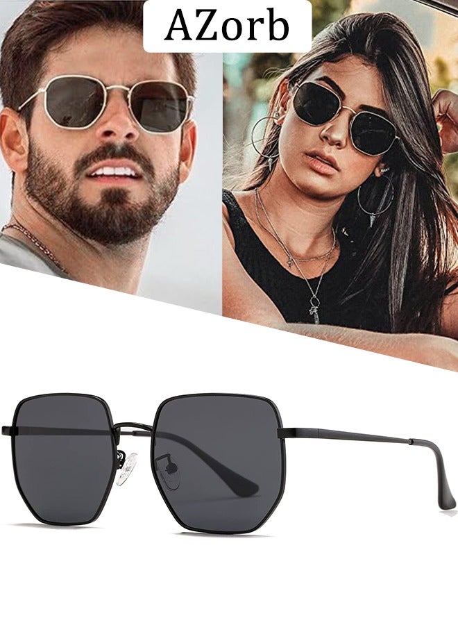 AZorb Polarized Sunglasses Men Women Hexagonal Large Metal Frame Men's Sun Glassess Polygonal Mens Sunglass for Ladies Classic Square Eyewear Trendy UV400 Protection Shades - Image 1