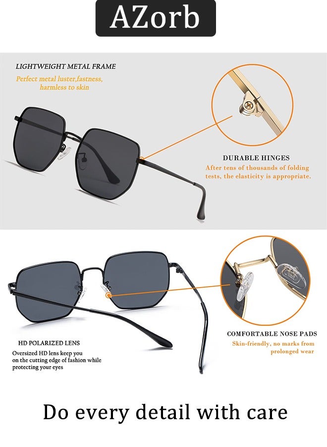 AZorb Polarized Sunglasses Men Women Hexagonal Large Metal Frame Men's Sun Glassess Polygonal Mens Sunglass for Ladies Classic Square Eyewear Trendy UV400 Protection Shades - Image 3
