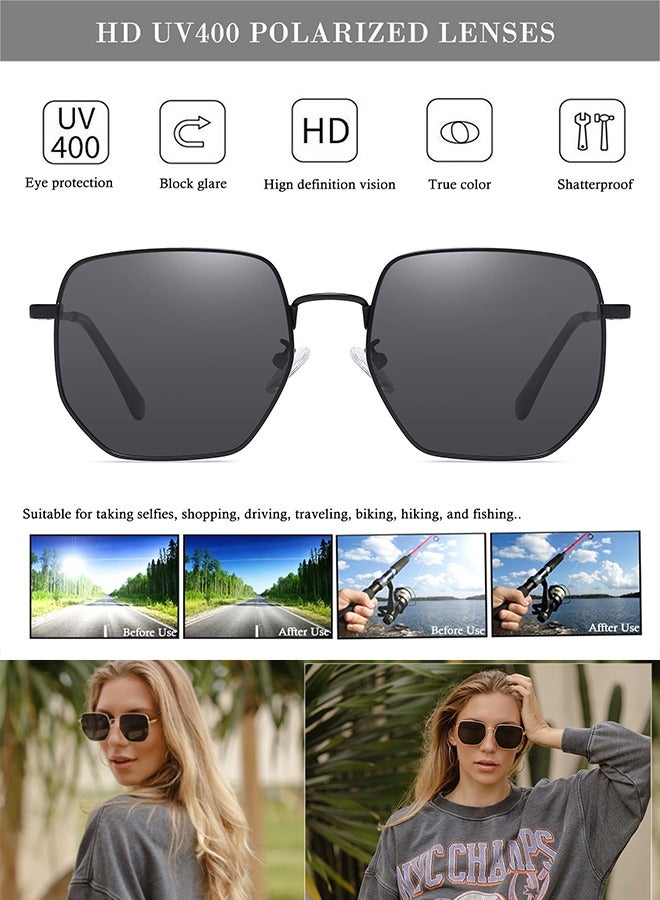 AZorb Polarized Sunglasses Men Women Hexagonal Large Metal Frame Men's Sun Glassess Polygonal Mens Sunglass for Ladies Classic Square Eyewear Trendy UV400 Protection Shades - Image 4