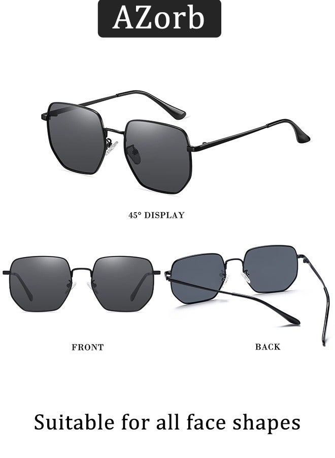 AZorb Polarized Sunglasses Men Women Hexagonal Large Metal Frame Men's Sun Glassess Polygonal Mens Sunglass for Ladies Classic Square Eyewear Trendy UV400 Protection Shades - Image 5