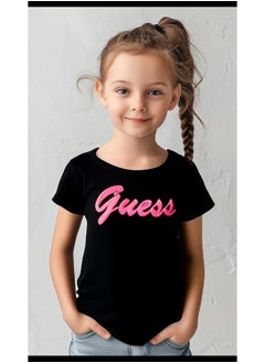 GUESS Guess Black Cotton T-shirt With Pink Glitter Logo  - Image 1