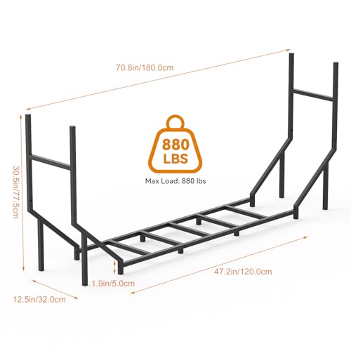 CADUKE 6 ft Firewood Rack Outdoor, Heavy Duty Metal Fire Wood Rack for 880LBS Capacity, 1/4 Cord Log Holder with 12 Support Legs for Patio, Porch and Indoor Fireplace - Image 2