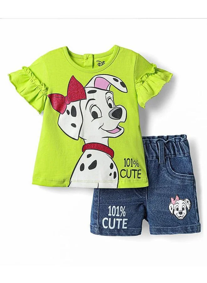 Babyhug Disney Babyhug Disney Single Jersey Knit Half Sleeves T-Shirt & Short Set With 101 Dalmatians Graphics - Light Green