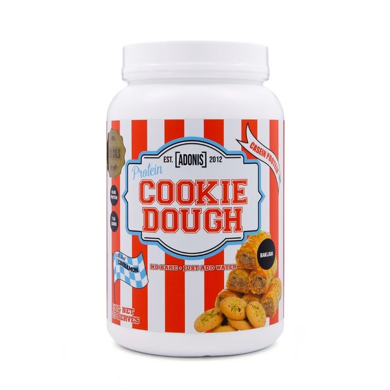 آدونیس عجينة كوكيز البروتين، بقلاوة، بروتين الكازين الممتاز، منخفض الكربوهيدرات، وجبة خفيفة غنية بالبروتين مع قطع شوكولاتة حقيقية، 1 كجم