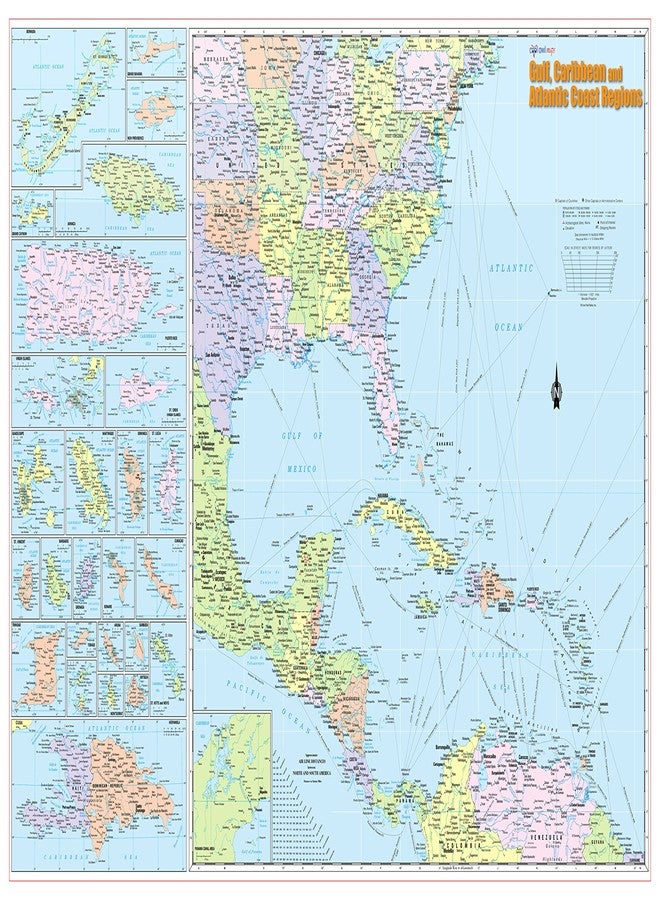 Cool Owl Maps Gulf, Caribbean & Atlantic Coast Regions Wall Map Poster 36x24 Rolled Paper - Image 1
