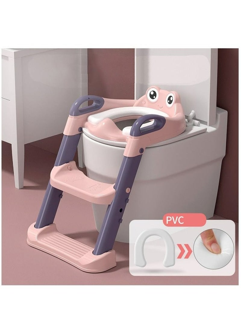 ASIV Boys Girls Potty Training Toilet Seat, Toddler Toilet Seat with Step Stool, Foldable Toddler Potty Training Toilet Seat, Non-slip Design, Height Adjustable (Purple and Pink)  - Image 1