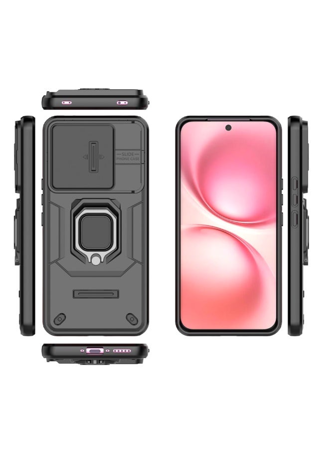general Case Compatible with Vivo V60 5G Case, 360° Metal Ring Magnetic Kickstand Shell with Camera Lens Slide Cover Window, TPU+PC Armor Shockproof Protective Cover - Image 3