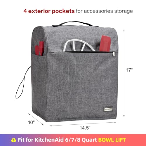 HOMEST Stand Mixer Dust Cover Compatible with KitchenAid 6/7/8 Quart Bowl Lift, Zipper Pocket for Various Kitchen Appliance Accessories, Grey (Patent Design) - Image 3