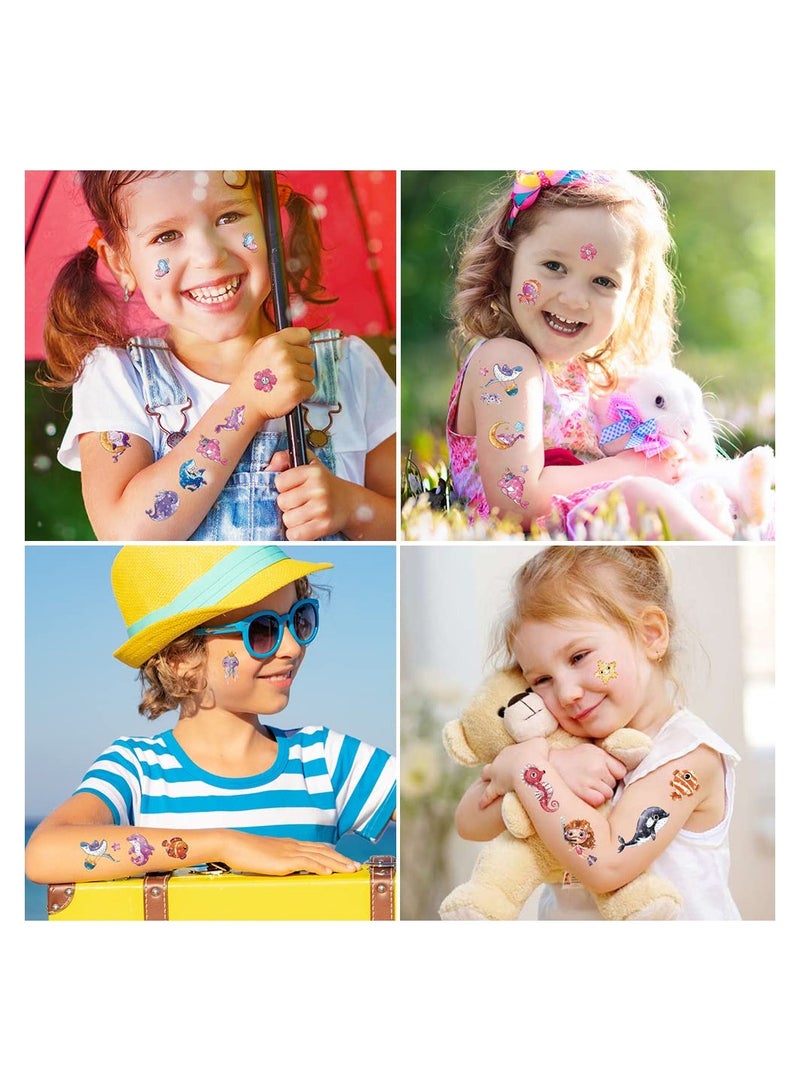 SYOSI 140 Pcs Kids Temporary Tattoo Stickers Cute Cartoon Glitter Children's Waterproof Temporary Tattoo Toys Face Tattoo Stickers Girls Boys Theme Party Birthday Gifts Supplies Decorations - Image 2