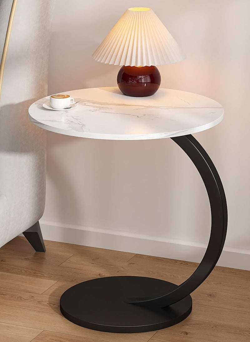 Decorhills White C-Shaped End Table for Sofa & Bed, Compact Coffee Table with Waterproof & Rustproof Surface, Space-Saving Design, Easy Assembly, Modern Side Table for Living Room, Bedroom & Office – Manual Assembling Required - Image 1