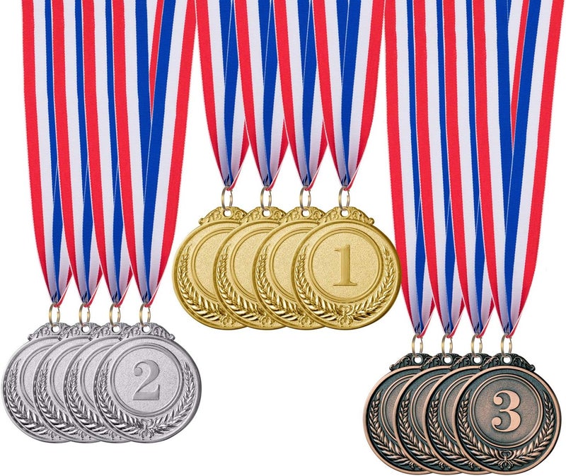 favide 12 Pieces Gold Silver Bronze Award Medals-Winner Medals Gold Silver Bronze Prizes for Competitions, Party,Olympic Style, 2 Inches - Image 1