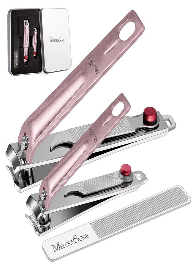 MelodySusie Nail Clippers Set, Ultra Sharp Toenail Clippers with Glass Nail File, 3 in 1 Stainless Steel Nail Clippers for Men Women, Fingernail Clipper Nail Cutter Manicure Set, Pink - Image 1