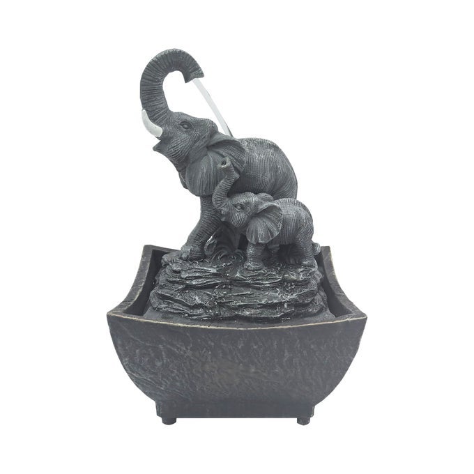 NATURES MARK 75 PLAYING ELEPHANT BABY ELEPHANT TABLETOP WATER FOUNTAIN WITH ADAPTER