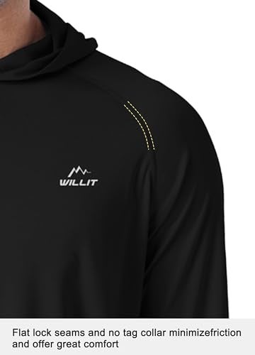 Willit Men's Sun Shirts UPF 50+ Rash Guard Long Sleeve Sun Protection Hoodie SPF UV Fishing Lightweight Athletic Running Black L - Image 3