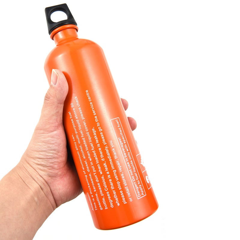 Fuel Storage Bottle: 1 Orange Aluminum Alloy Seamless Leak-Proof Bottle - Portable Ring Handle Petrol Tank for Outdoor Hiking Camping Mountaineering Cooking - Image 2